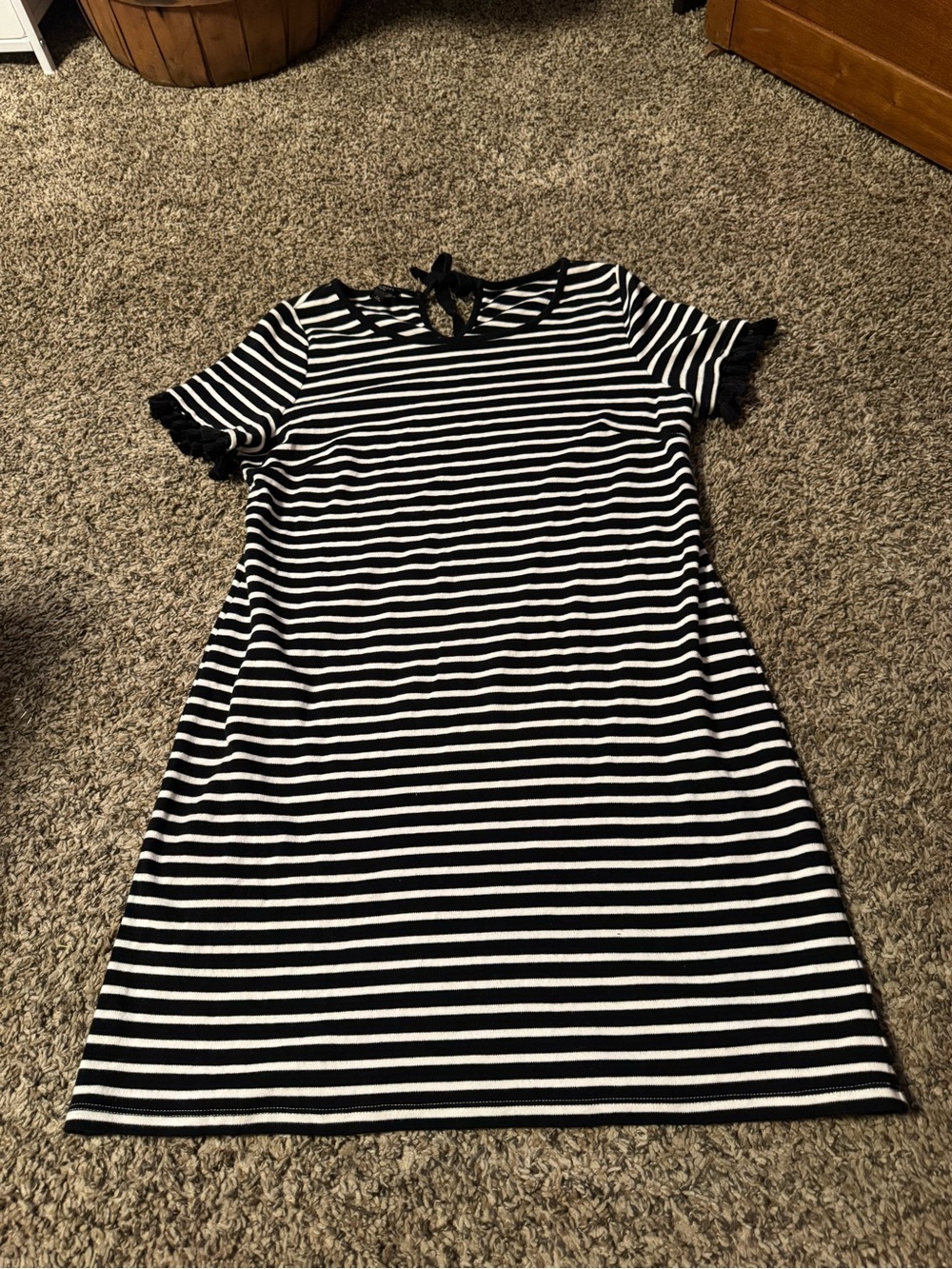 Talbots Black and White Striped Short Sleeve Mini Dress